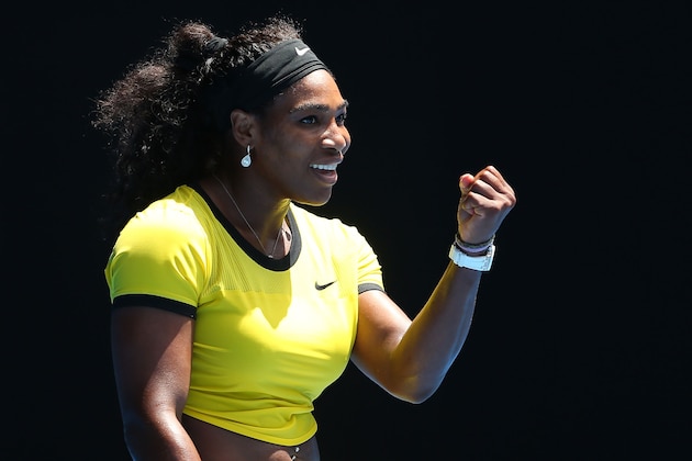 MELBOURNE, AUSTRALIA - JANUARY 24:  Serena Williams of the United States celebrates winning her fourth round match against Margarita Gaspatryan of Russia during day seven of the 2016 Australian Open at Melbourne Park on January 24, 2016 in Melbourne, Australia.  (Photo by Quinn Rooney/Getty Images)
