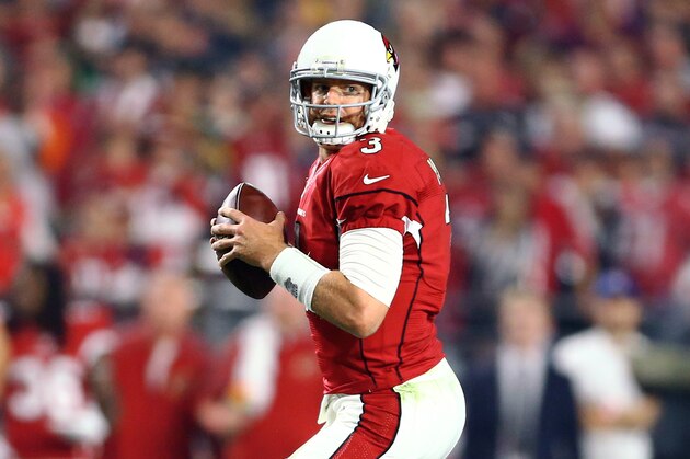 Jan 16, 2016; Glendale, AZ, USA; Arizona Cardinals quarterback Carson Palmer (3) against the Green Bay Packers during an NFC Divisional round playoff game at University of Phoenix Stadium. Mandatory Credit: Mark J. Rebilas-USA TODAY Sports