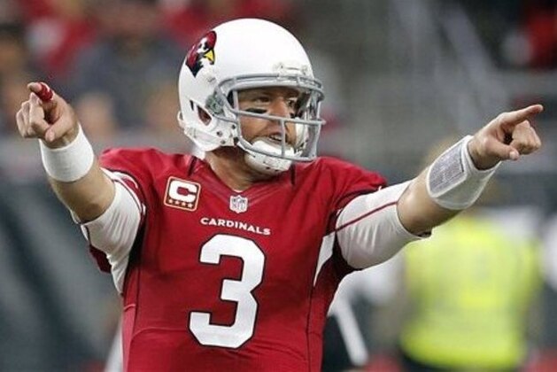 FILE - In this Jan. 3, 2016, file photo, Arizona Cardinals quarterback Carson Palmer (3) calls a play against the Seattle Seahawks during the first half of an NFL football game, in Glendale, Ariz. Arizona and Carolina play in the NFC Championship game on Sunday, Jan. 24, in Charlotte, N.C. (AP Photo/Ross D. Franklin)