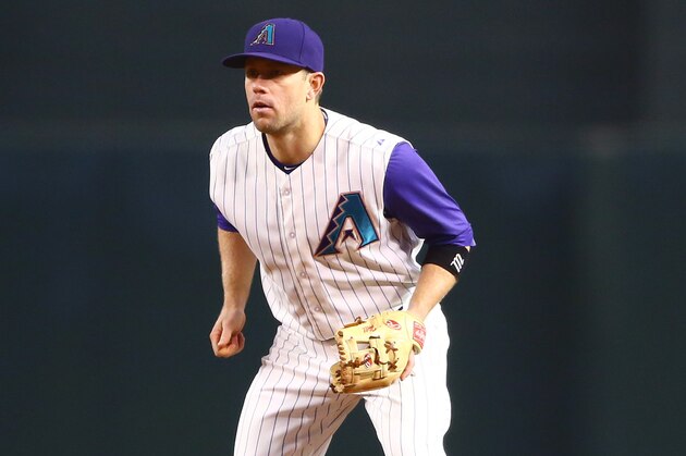 Aug 27, 2015; Phoenix, AZ, USA; Arizona Diamondbacks infielder Aaron Hill against the St. Louis Cardinals at Chase Field. Mandatory Credit: Mark J. Rebilas-USA TODAY Sports