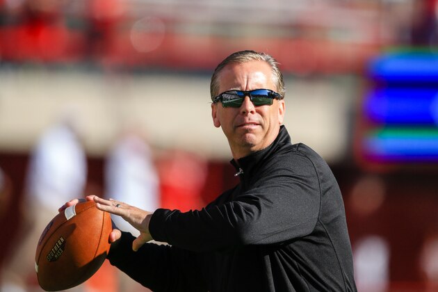 Southern Miss head coach Todd Monken throws a ball before an NCAA college football game against Nebraska in Lincoln, Neb., Saturday, Sept. 26, 2015. (AP Photo/Nati Harnik)