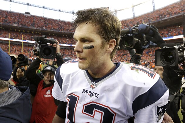 New England Patriots quarterback Tom Brady walks off the field following the AFC Championship game between the Denver Broncos and the New England Patriots, Sunday, Jan. 24, 2016, in Denver. The Broncos defeated the Patriots 20-18 to advance to the Super Bowl. (AP Photo/Chris Carlson)