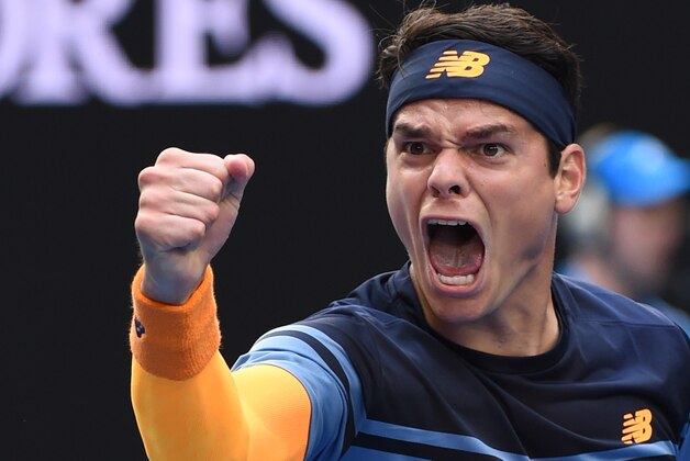 Canada's Milos Raonic celebrates after victory in his men's singles match against Switzerland's Stanislas Wawrinka  on day eight of the 2016 Australian Open tennis tournament in Melbourne on January 25, 2016. AFP PHOTO / WILLIAM WEST-- IMAGE RESTRICTED TO EDITORIAL USE - STRICTLY NO COMMERCIAL USE / AFP / WILLIAM WEST        (Photo credit should read WILLIAM WEST/AFP/Getty Images)