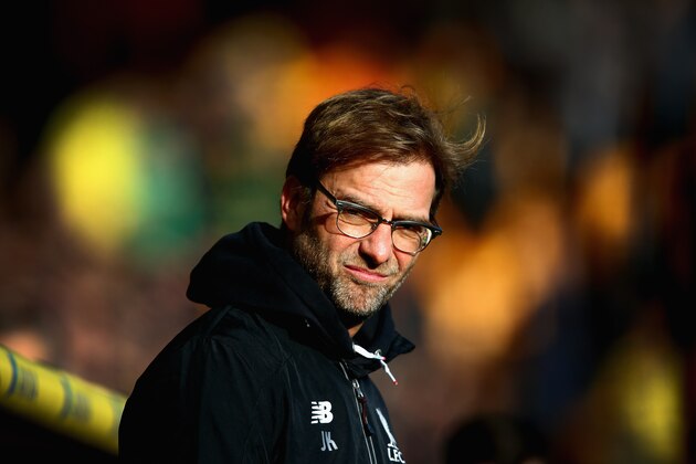 NORWICH, ENGLAND - JANUARY 23:  Jurgen Klopp of Liverpool looks on before the Barclays Premier League match between Norwich City and Liverpool at Carrow Road on January 23, 2016 in Norwich, England.  (Photo by Clive Mason/Getty Images)