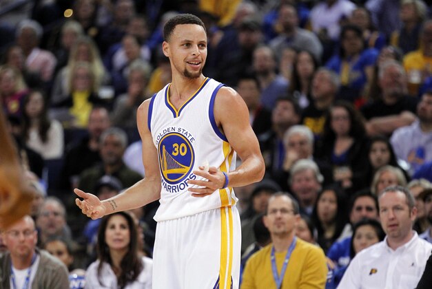 Jan 22, 2016; Oakland, CA, USA; Golden State Warriors guard Stephen Curry (30) reacts to a change of possession call during action against the Indiana Pacers in the third quarter at Oracle Arena. The Warriors defeated the Pacers 122-110. Mandatory Credit: Cary Edmondson-USA TODAY Sports