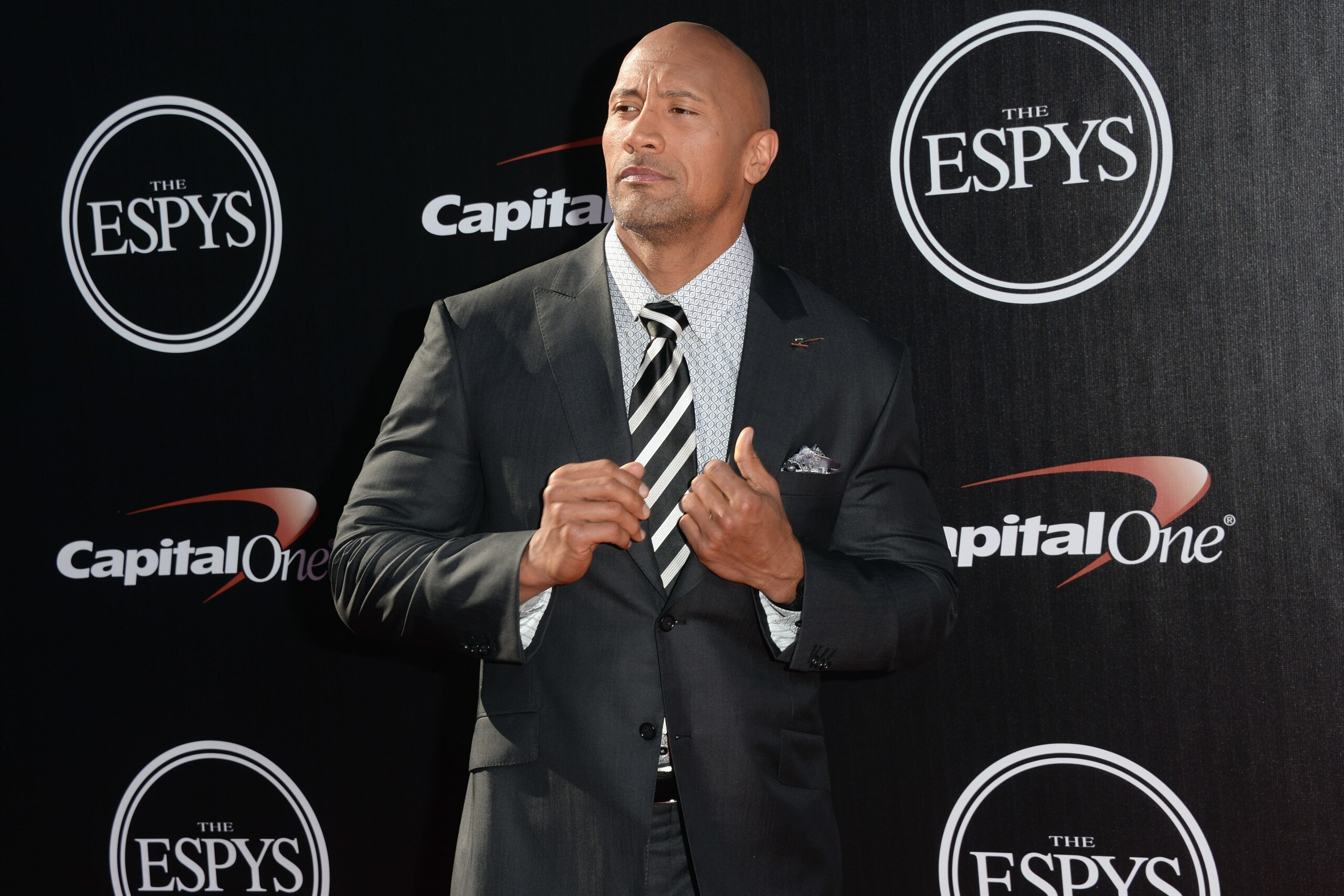 LOS ANGELES, CA - JULY 16:  Actor Dwayne Johnson attends The 2014 ESPYS at Nokia Theatre L.A. Live on July 16, 2014 in Los Angeles, California.  (Photo by Jason Merritt/Getty Images)