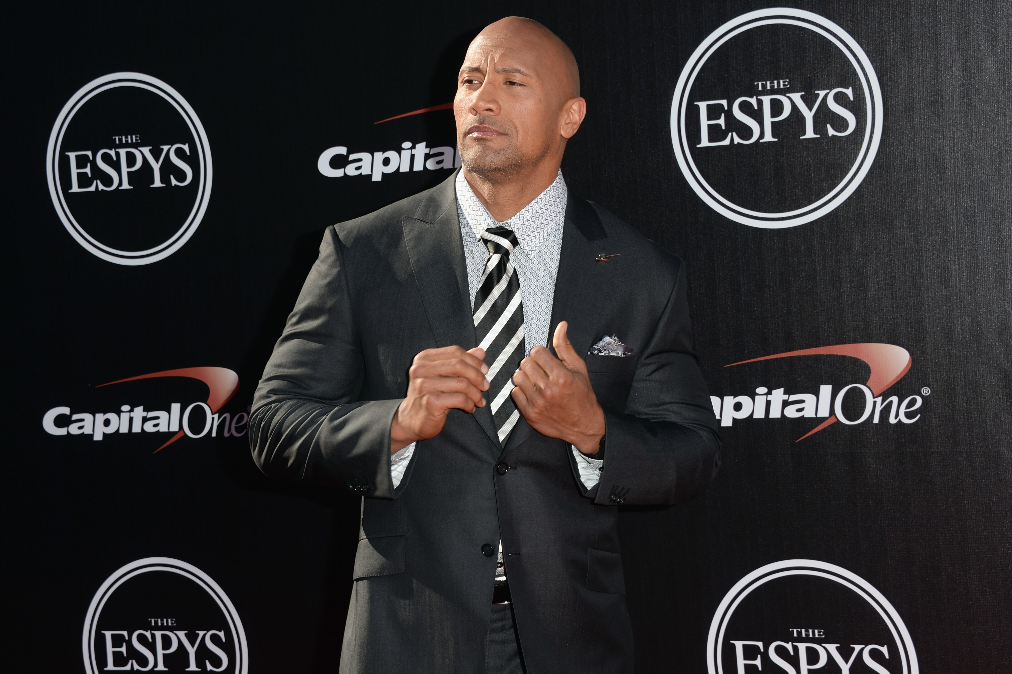 LOS ANGELES, CA - JULY 16: Actor Dwayne Johnson attends The 2014 ESPYS at Nokia Theatre L.A. Live on July 16, 2014 in Los Angeles, California. (Photo by Jason Merritt/Getty Images) LOS ANGELES, CA - JULY 16: Actor Dwayne Johnson attends The 2014 ESPYS at Nokia Theatre L.A. Live on July 16, 2014 in Los Angeles, California. (Photo by Jason Merritt/Getty Images)