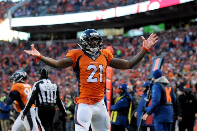 DENVER, CO - JANUARY 17:  Aqib Talib #21 of the Denver Broncos celebrates a defensive stop against the Pittsburgh Steelers  during the AFC Divisional Playoff Game at Sports Authority Field at Mile High on January 17, 2016 in Denver, Colorado.  (Photo by Dustin Bradford/Getty Images)