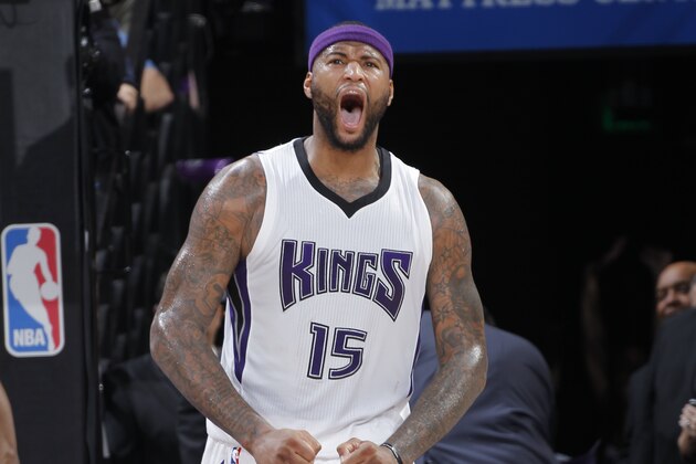 SACRAMENTO, CA - JANUARY 25: DeMarcus Cousins #15 of the Sacramento Kings celebrates after the play against Charlotte Hornets at Sleep Train Arena on January 25, 2016 in Sacramento, California. NOTE TO USER: User expressly acknowledges and agrees that, by downloading and or using this photograph, User is consenting to the terms and conditions of the Getty Images Agreement. Mandatory Copyright Notice: Copyright 2016NBAE (Photo by Rocky Widner/NBAE via Getty Images)