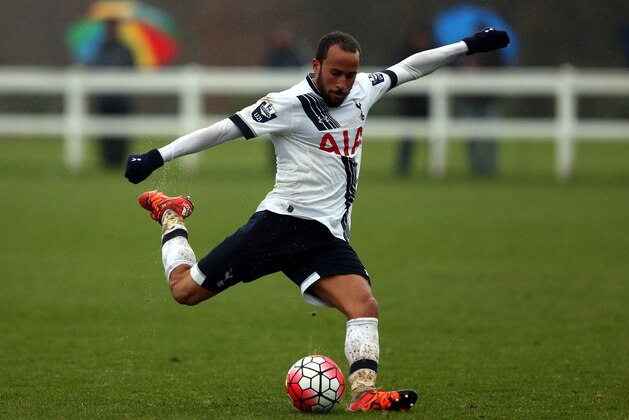 DARLINGTON, ENGLAND - NOVEMBER 30:  Andros Townsend of Tottenham Hotspur shoots at goal during their U21 Premier League match at Rockliffe Park on November 30, 2015 in Darlington, England.  (Photo by Nigel Roddis/Getty Images)