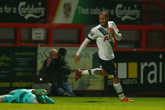 STEVENAGE, ENGLAND - JANUARY 11:  Andros Townsend of Spurs celebrates after scoring his team's fourth goal during the Barclays U21 Premier League match between Tottenham Hotspur U21 and Chelsea U21 at The Lamex Stadium on January 11, 2016 in Stevenage, England.  (Photo by Matthew Lewis/Getty Images)