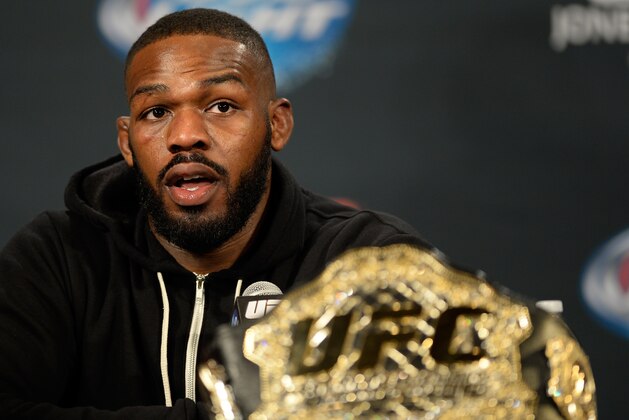 LAS VEGAS, NEVADA - JANUARY 03:  UFC light heavyweight champion Jon Jones speaks to the media during the UFC 182 post fight press conference inside the MGM Grand Hotel/Casino on January 3, 2015 in Las Vegas, Nevada. (Photo by Brandon Magnus/Zuffa LLC/Zuffa LLC via Getty Images)