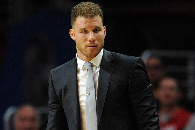 January 13, 2016; Los Angeles, CA, USA; Los Angeles Clippers forward Blake Griffin watches game action against Miami Heat during the second half at Staples Center. Mandatory Credit: Gary A. Vasquez-USA TODAY Sports
