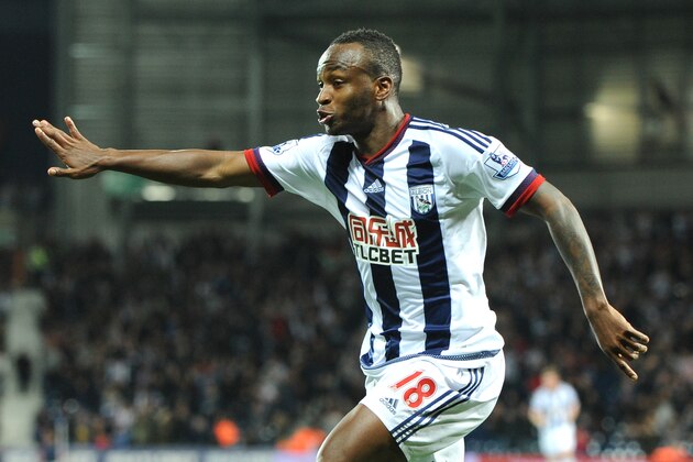 West Brom’s Saido Berahino celebrates after scoring against Everton during the English Premier League soccer match between West Bromwich Albion and Everton at the Hawthorns, West Bromwich, England, Monday, Sept. 28, 2015. (AP Photo/Rui Vieira)