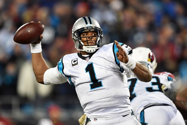CHARLOTTE, NC - JANUARY 24:  Quarterback Cam Newton #1 of the Carolina Panthers passes during the NFC Championship Game against the Arizona Cardinals  at Bank of America Stadium on January 24, 2016 in Charlotte, North Carolina.  (Photo by Ronald C. Modra/Sports Imagery/Getty Images)