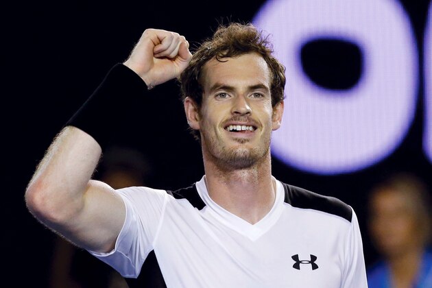 Andy Murray of Britain celebrates after defeating David Ferrer of Spain in their quarterfinal match at the Australian Open tennis championships in Melbourne, Australia, Wednesday, Jan. 27, 2016.(AP Photo/Aaron Favila)
