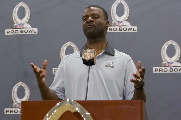 Merton Hanks, NFL vice president of football operations, speaks during a news conference for the NFL football Pro Bowl, Tuesday, Jan. 26, 2016, in Kahuku, Hawaii. (AP Photo/Eugene Tanner)