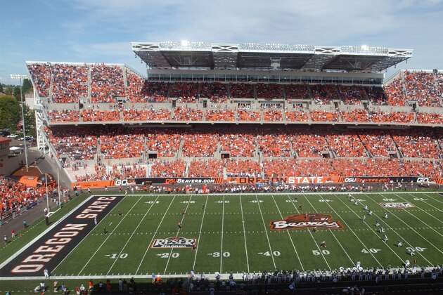 Portland State kicks off to Oregon State in the first game at the renovated Reser Stadium in Corvallis, Ore., Saturday, Sept. 3, 2005. (AP Photo/Greg Wahl-Stephens)