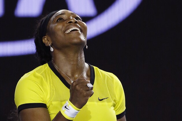 Serena Williams of the United States celebrates after defeating Agnieszka Radwanska of Poland in their semifinal match at the Australian Open tennis championships in Melbourne, Australia, Thursday, Jan. 28, 2016.(AP Photo/Vincent Thian) Serena Williams of the United States celebrates after defeating Agnieszka Radwanska of Poland in their semifinal match at the Australian Open tennis championships in Melbourne, Australia, Thursday, Jan. 28, 2016.(AP Photo/Vincent Thian)