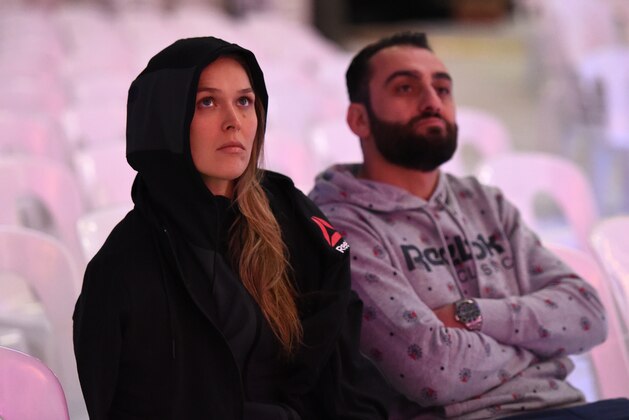 MELBOURNE, AUSTRALIA - NOVEMBER 14:  (L-R) Ronda Rousey and coach Edmond Tarverdyan wait backstage during the UFC 193 weigh-in at Etihad Stadium on November 14, 2015 in Melbourne, Australia. (Photo by Mike Roach/Zuffa LLC/Zuffa LLC via Getty Images)