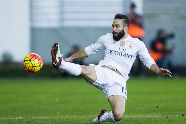 EIBAR, SPAIN - NOVEMBER 29: Daniel Carvajal of Real Madrid controls the ball during the La Liga match between SD Eibar and Real Madrid at Ipurua Municipal Stadium on November 29, 2015 in Eibar, Spain.  (Photo by Juan Manuel Serrano Arce/Getty Images)
