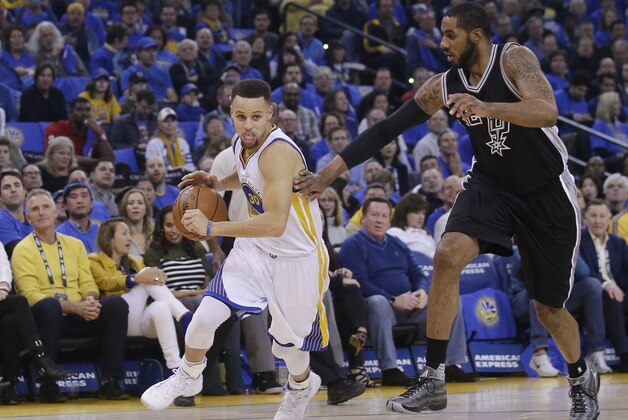 Golden State Warriors' Stephen Curry (30) during an NBA basketball game against the San Antonio Spurs Monday, Jan. 25, 2016, in Oakland, Calif. (AP Photo/Marcio Jose Sanchez)