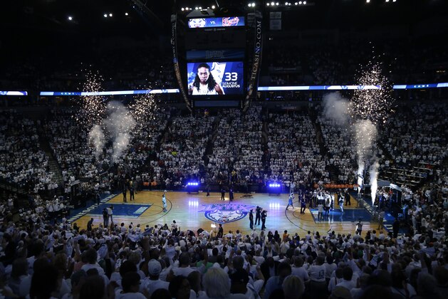 Fireworks explode as Minnesota Lynx players are introduced before Game 5 of the WNBA basketball finals against the Indiana Fever, Wednesday, Oct. 14, 2015, in Minneapolis. (AP Photo/Stacy Bengs)