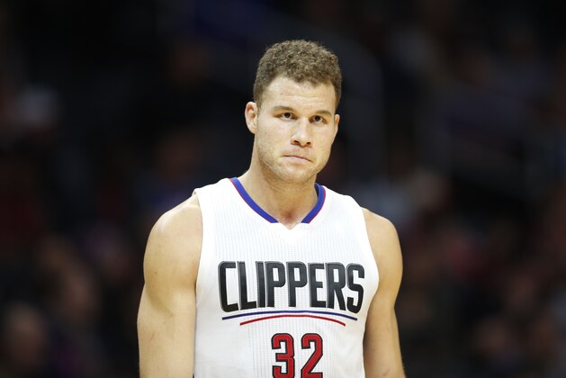 Los Angeles Clippers' Blake Griffin walks on the court against the Portland Trail Blazers during the second half of an NBA basketball game, Monday, Nov. 30, 2015, in Los Angeles. The Clippers won 102-87. (AP Photo/Danny Moloshok)