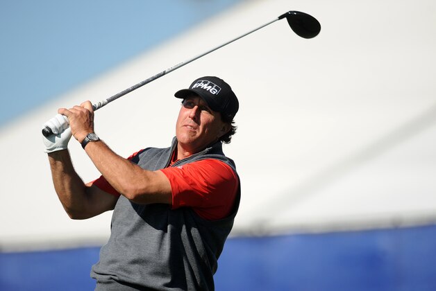 January 28, 2016; La Jolla, CA, USA; Phil Mickelson hits from the ninth hole tee during the first round of the Farmers Insurance Open golf tournament at Torrey Pines Municipal Golf Course -  South Co. Mandatory Credit: Gary A. Vasquez-USA TODAY Sports