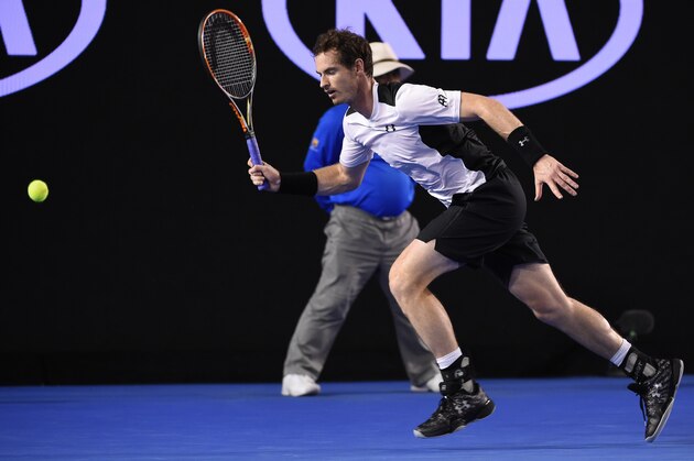 Britain's Andy Murray plays a forehand return during his men's singles match against Spain's David Ferrer on day ten of the 2016 Australian Open tennis tournament in Melbourne on January 27, 2016. AFP PHOTO / WILLIAM WEST-- IMAGE RESTRICTED TO EDITORIAL USE - STRICTLY NO COMMERCIAL USE / AFP / WILLIAM WEST        (Photo credit should read WILLIAM WEST/AFP/Getty Images)