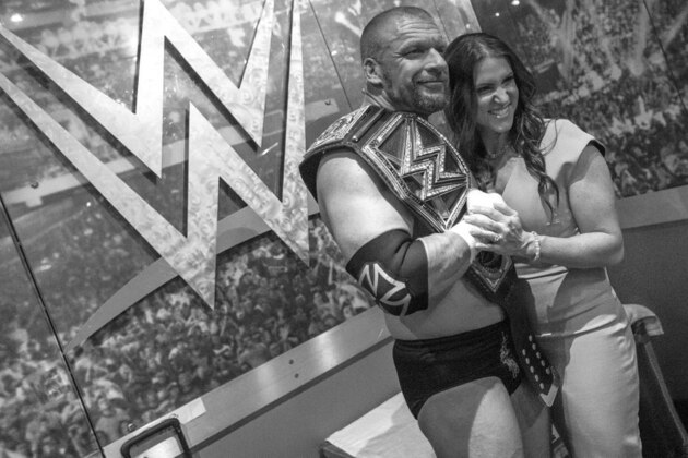 Triple H and Stephanie McMahon revel in The Game's victory at the 2016 Royal Rumble.
