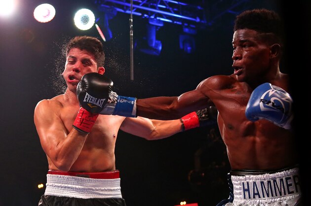 DALLAS, TX - NOVEMBER 28: Erickson Lubin knocks out Alexis Camacho in the second round during the Premier Boxing Champions at Bomb Factory on November 28, 2015 in Dallas, Texas.  (Photo by Sarah Crabill/Getty Images)