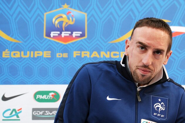France national football team mifielder Franck Ribery arrives for a press conference, on March 21, 2011 in Clairefontaine, southern Paris, five days ahead of the Euro 2012 qualifiers against Luxembourg. Ribery was called up for international duty for the first time since a troubled 2010 World Cup saw him hit with sanctions. AFP PHOTO / FRANCK FIFE (Photo credit should read FRANCK FIFE/AFP/Getty Images)