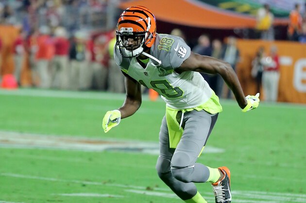 Team Carter's A.J. Green #18 in action against Team Irvin during the NFL Pro Bowl Game on Sunday, January 25, 2015 in Glendale, AZ. Team Irvin won the game (AP Photo/Gregory Payan)