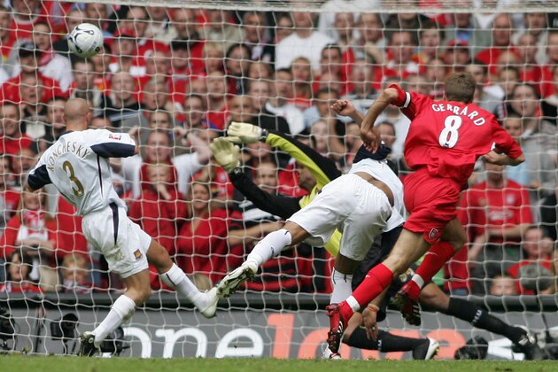 CARDIFF, United Kingdom: Liverpool's Steven Gerrard (R) puts the ball past West Ham goalkeeper Shaka Hislop to score his team's secong goal during the FA Cup final at the Millennium Stadium in Cardiff, 13 May 2006. AFP PHOTO/CARL DE SOUZA (Photo credit should read CARL DE SOUZA/AFP/Getty Images) CARDIFF, United Kingdom: Liverpool's Steven Gerrard (R) puts the ball past West Ham goalkeeper Shaka Hislop to score his team's secong goal during the FA Cup final at the Millennium Stadium in Cardiff, 13 May 2006. AFP PHOTO/CARL DE SOUZA (Photo credit should read CARL DE SOUZA/AFP/Getty Images)