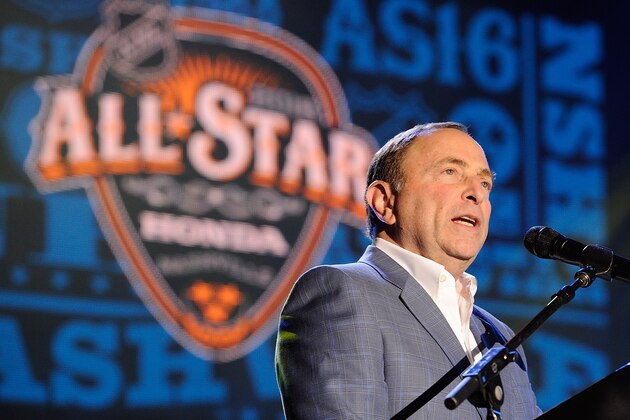 NASHVILLE, TENNESSEE - JANUARY 28:  NHL Commissioner Gary Bettman speaks at the Grand Opening Ceremony of the 2016 NHL All Star Festivities at the Bridgestone Winter Park Honda Stage at IntelliCentrics Outdoor Concert Series on January 28, 2016 in Nashville, Tennessee.  (Photo by Frederick Breedon IV/Getty Images)