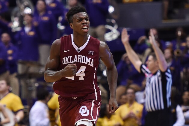 BATON ROUGE, LA - JANUARY 30: Buddy Hield #24 of the Oklahoma Sooners reacts to a three point shot late in the second half of a game against the LSU Tigers at the Pete Maravich Assembly Center on January 30, 2016 in Baton Rouge, Louisiana. Oklahoma defeated LSU 77-75. (Photo by Stacy Revere/Getty Images)