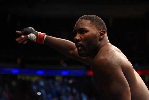 NEWARK, NJ - JANUARY 30:  Anthony Johnson celebrates his knockout victory over Ryan Bader in their light heavyweight bout during the UFC Fight Night event at the Prudential Center on January 30, 2016 in Newark, New Jersey. (Photo by Josh Hedges/Zuffa LLC/Zuffa LLC via Getty Images)