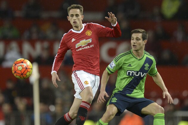 Manchester United's Belgian midfielder Adnan Januzaj (L) plays the ball during the English Premier League football match between Manchester United and Southampton at Old Trafford in Manchester, north west England, on January 23, 2016. AFP PHOTO / OLI SCARFF

RESTRICTED TO EDITORIAL USE. No use with unauthorized audio, video, data, fixture lists, club/league logos or 'live' services. Online in-match use limited to 75 images, no video emulation. No use in betting, games or single club/league/player publications. / AFP / OLI SCARFF        (Photo credit should read OLI SCARFF/AFP/Getty Images)