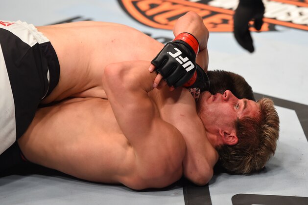 NEWARK, NJ - JANUARY 30:  Bryan Barberena (top) submits Sage Northcutt in their welterweight bout during the UFC Fight Night event at the Prudential Center on January 30, 2016 in Newark, New Jersey. (Photo by Josh Hedges/Zuffa LLC/Zuffa LLC via Getty Images)