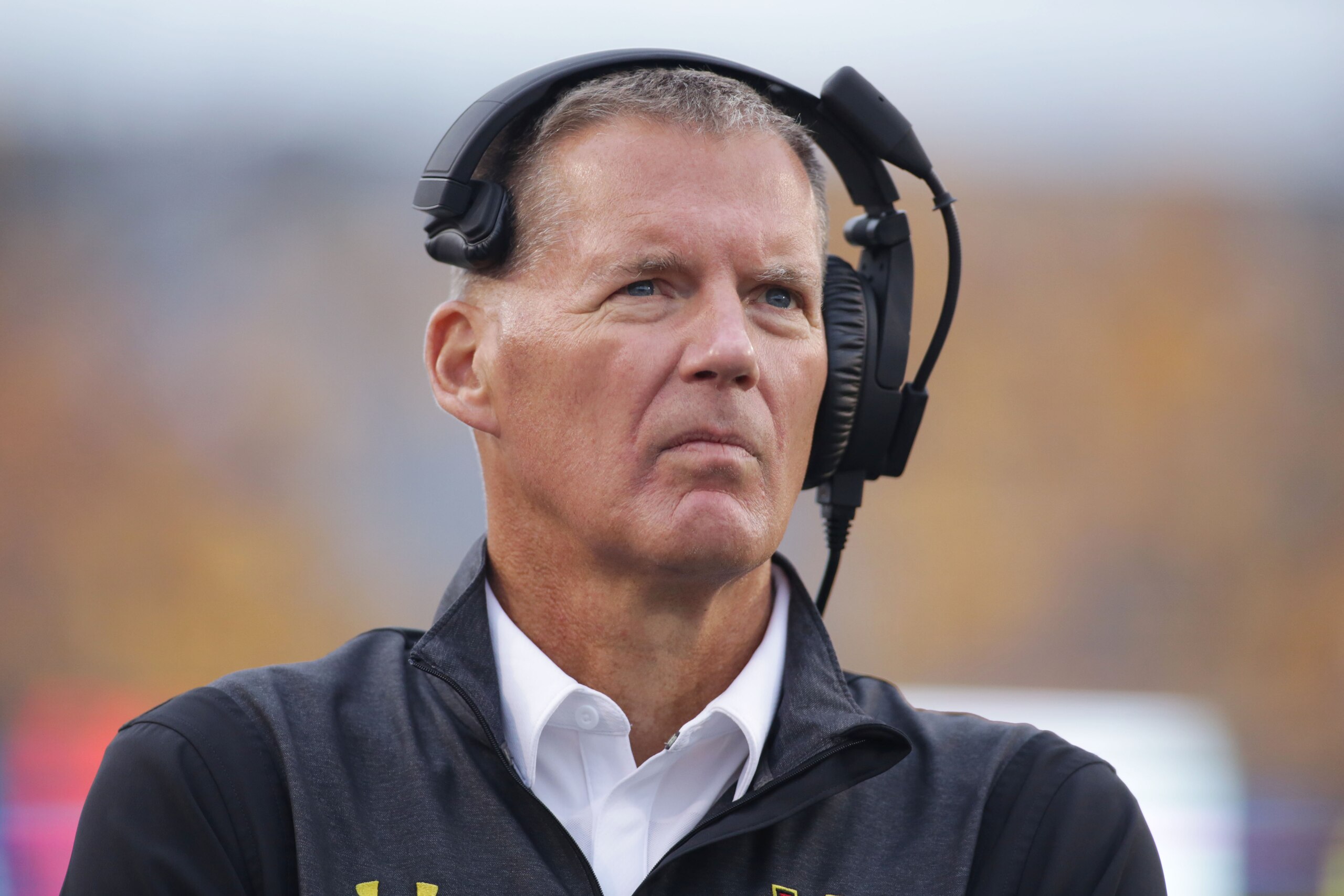 Maryland head coach Randy Edsall watches his team during the second half of an NCAA college football game against West Virginia, Saturday, Sept. 26, 2015, in Morgantown, W.Va. West Virginia defeated Maryland 45-6. (AP Photo/Raymond Thompson)