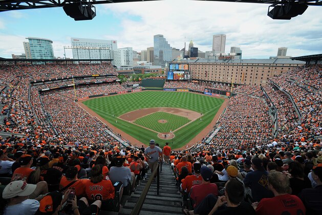 Oriole Park at Camden Yards is nearly full for the Baltimore Orioles against the Cleveland Indians baseball game Sunday, June 28, 2015, in Baltimore. The Orioles won 4-0. (AP Photo/Gail Burton)