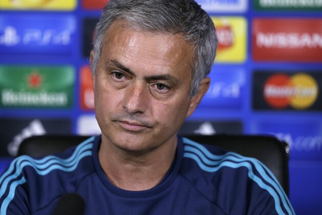 Chelsea Manager Jose Mourinho takes questions during a press conference following a training session at their training ground in Cobham, England, Tuesday Nov. 3, 2015. Chelsea will play Dynamo Kiev in a  Champions League Group G soccer match on Wednesday (AP Photo/Tim Ireland)