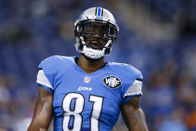 Detroit Lions wide receiver Calvin Johnson (81) during warm ups before an NFL football game against the San Francisco 49ers at Ford Field in Detroit, Sunday, Dec. 27, 2015. (AP Photo/Rick Osentoski)