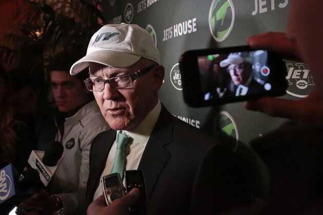 New York Jets owner Woody Johnson holds a news conference before attending Jets House, a public meet and greet with Jets personnel, on Friday, Jan. 29, 2016, in New York. (AP Photo/Bebeto Matthews)