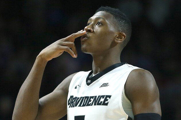 PROVIDENCE, RI - JANUARY 19:  Kris Dunn #3 of the Providence Friars reacts after a three-point basket against the Butler Bulldogs in the secondhalf on January 19, 2016, at the Dunkin' Donuts Center in Providence, Rhode Island. (Photo by Jim Rogash/Getty Images)