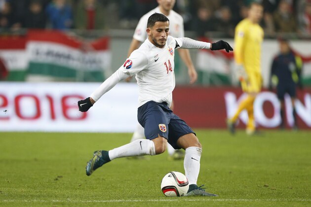 BUDAPEST, HUNGARY - NOVEMBER 15: Omar Elabdellaoui of Norway in action during the UEFA EURO 2016 qualifier play-off second leg match between Hungary and Norway at Groupama Stadium on November 15, 2015 in Budapest, Hungary. (Photo by Jean Catuffe/Getty Images)