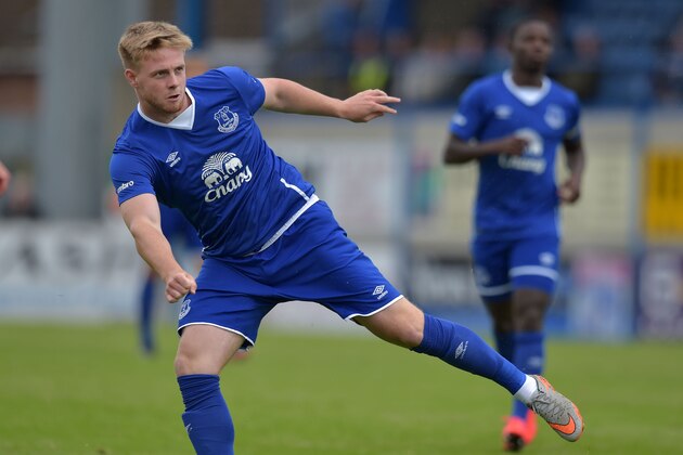 LURGAN, NORTHERN IRELAND - JULY 18:  Sam Byrne of Everton during the Glenavon v Everton U-21 friendly game at Mourneview Park on July 18, 2015 in Lurgan, Northern Ireland.  (Photo by Charles McQuillan/Getty Images)