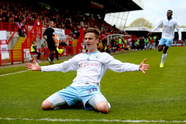 CRAWLEY, WEST SUSSEX - MAY 03:  James Maddison of Coventry celebrates after scoring to make it 2-1 during the Sky Bet League One match between Crawley Town and Coventry City at The Checkatrade.com Stadium on May 3, 2015 in Crawley, West Sussex.  (Photo by Jordan Mansfield/Getty Images)