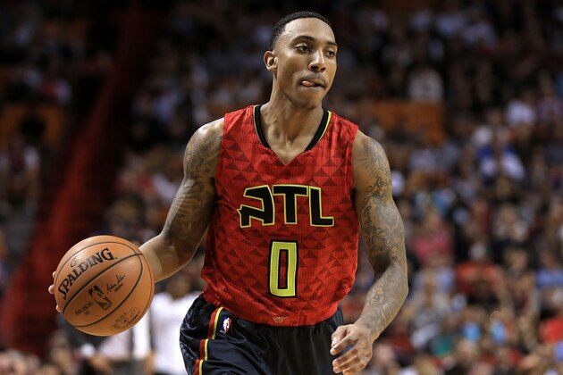 MIAMI, FL - JANUARY 31: Jeff Teague #0 of the Atlanta Hawks brings the ball up during a game against the Miami Heat at American Airlines Arena on January 31, 2016 in Miami, Florida. NOTE TO USER: User expressly acknowledges and agrees that, by downloading and/or using this photograph, user is consenting to the terms and conditions of the Getty Images License Agreement. Mandatory copyright notice:  (Photo by Mike Ehrmann/Getty Images)
